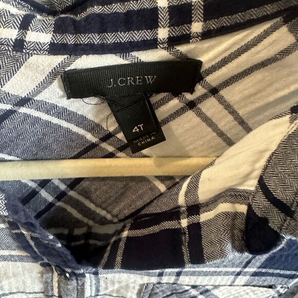 J.Crew Plaid Navy and White Shirt 4 tall - Picture 5 of 9